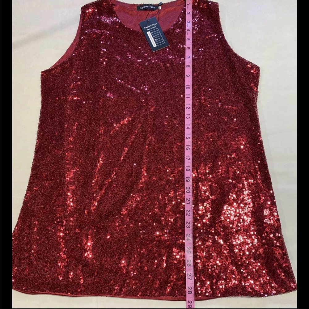 Uniboutique Women's XL Extra Large Red Sparkling Top Sleeveless Holiday New Year - Picture 6 of 7